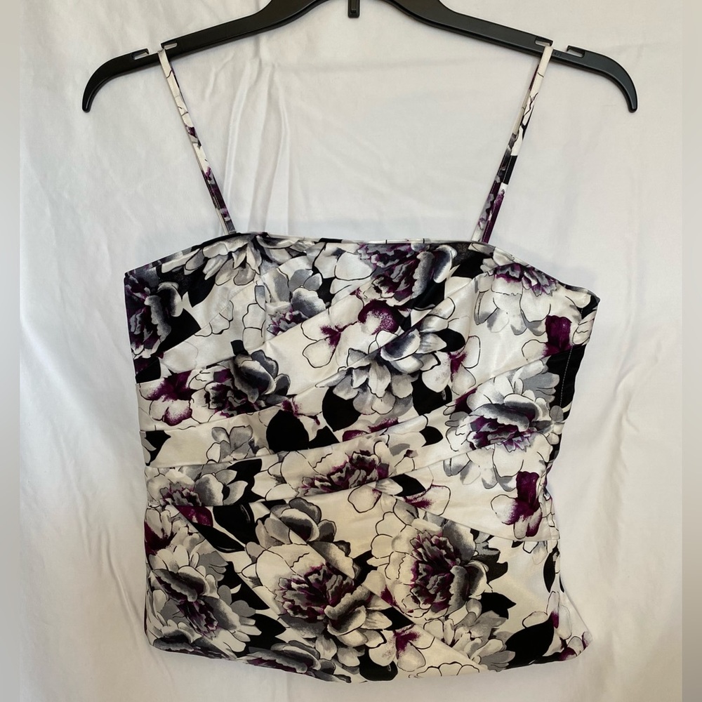 White House Black Market Zip Up Tank Top Removable Strap Black White Purple Sz 4
